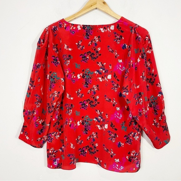 TANYA TAYLOR Rena Tulip Print Silk Top Papay Red NWOT - Picture 2 of 15